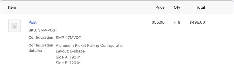 WooCommerce order line showing the configuration reference and details